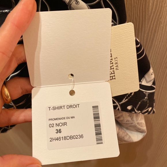 HERMES BLACK WHITE STRAIGHT T-SHIRT IN COTTON SIGNATURE PRINT SIZE 36 - Picture 8 of 13